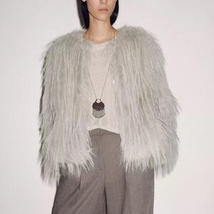 NEW ZARA Gray Faux Fur Coat
